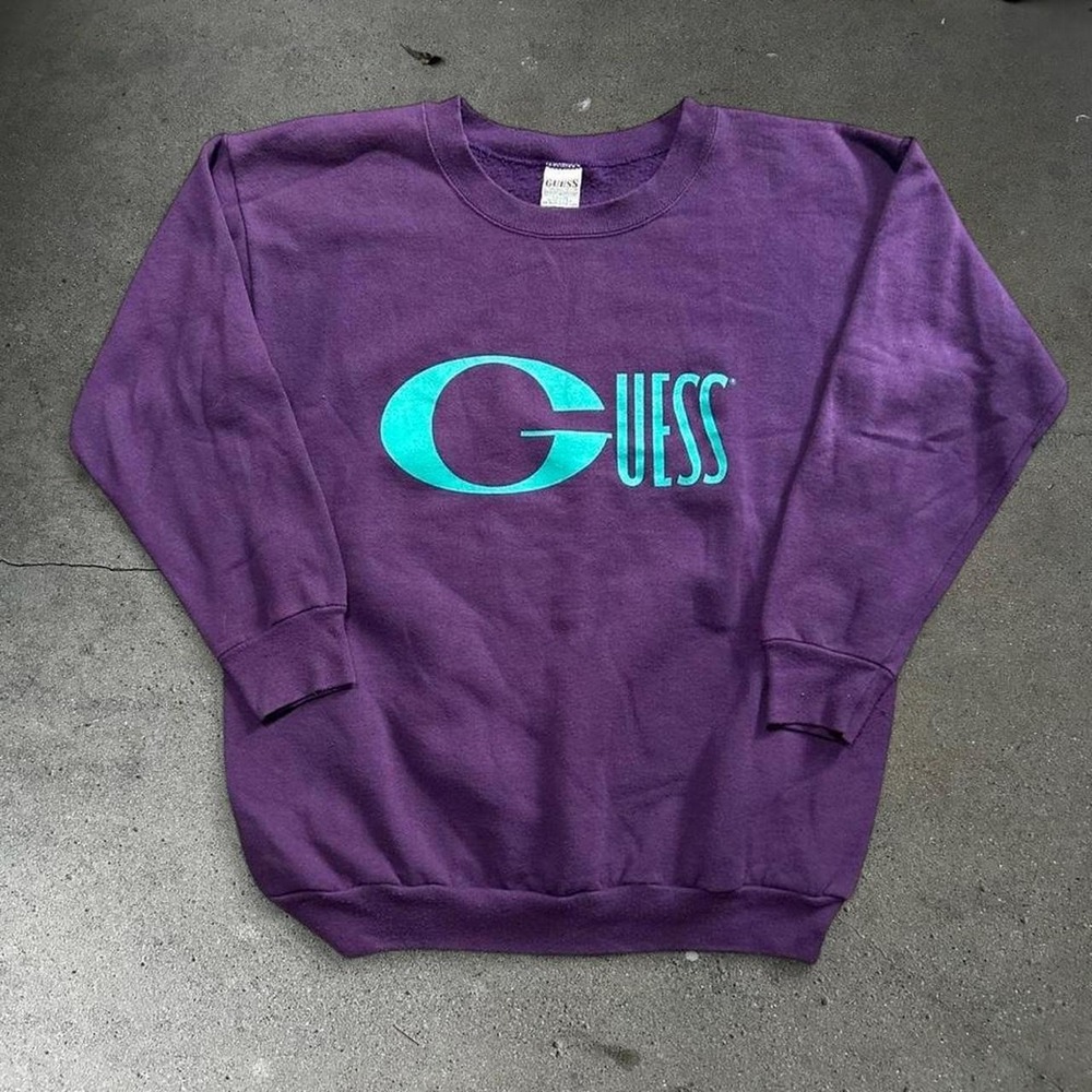 Vintage 90s GUESS USA purple retro crewneck sweatshirt Measures Large